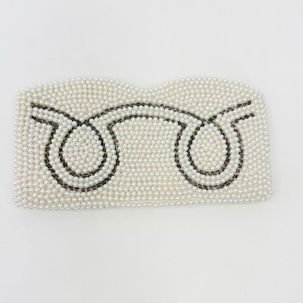 Vintage White Silver Pearl Beaded  Mini Clutch Bag